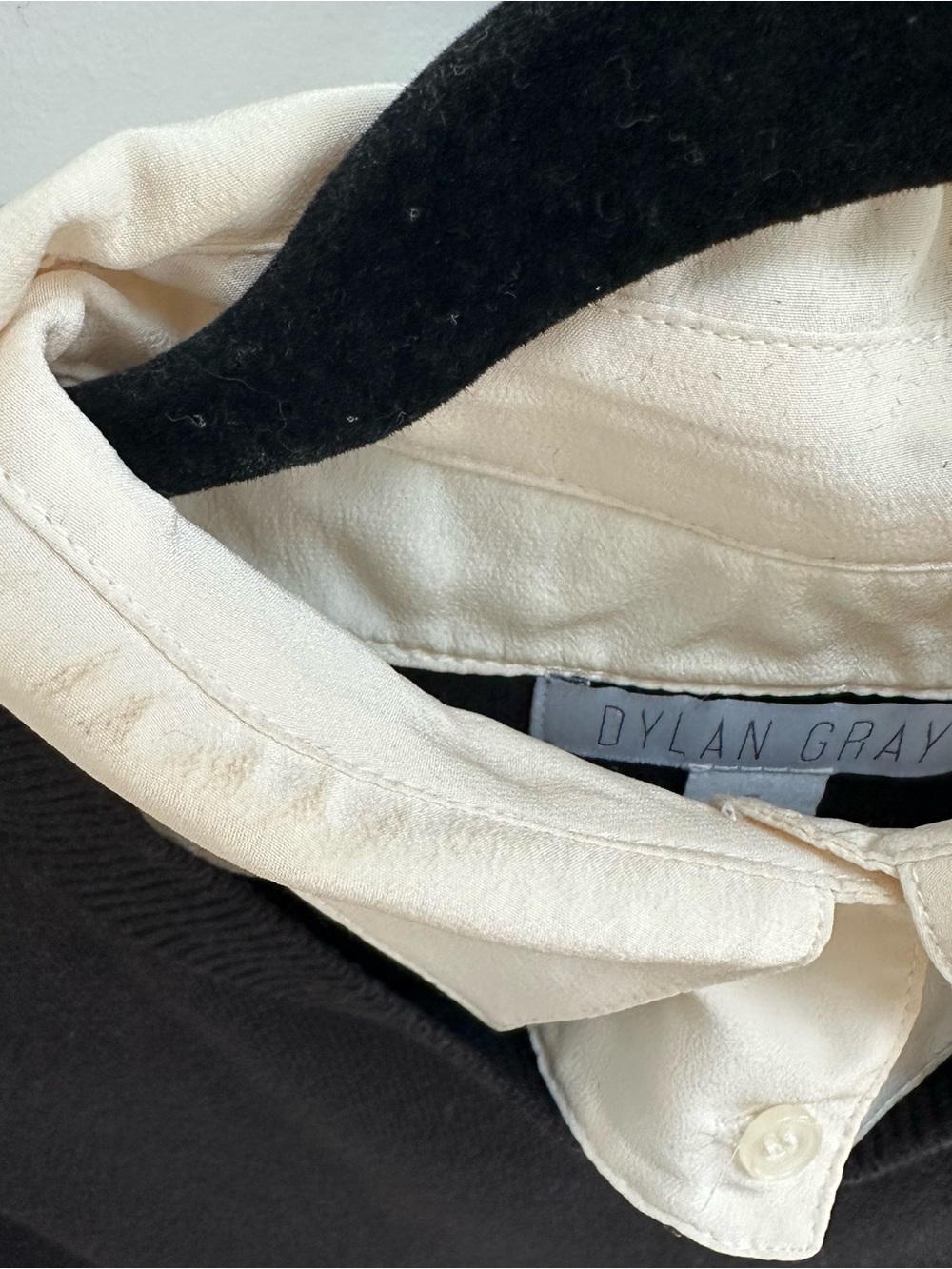 Layered Black Sweater with Cream Shirt Panel - SIZE SMALL - Picture 6 of 10
